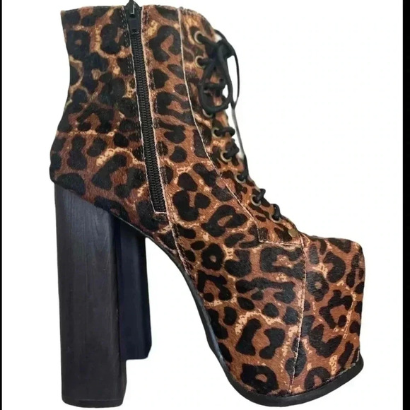 Jeffrey Campbell Womens Tan Leopard Print Lace-Up Platform Boots Size 7M - Picture 10 of 14